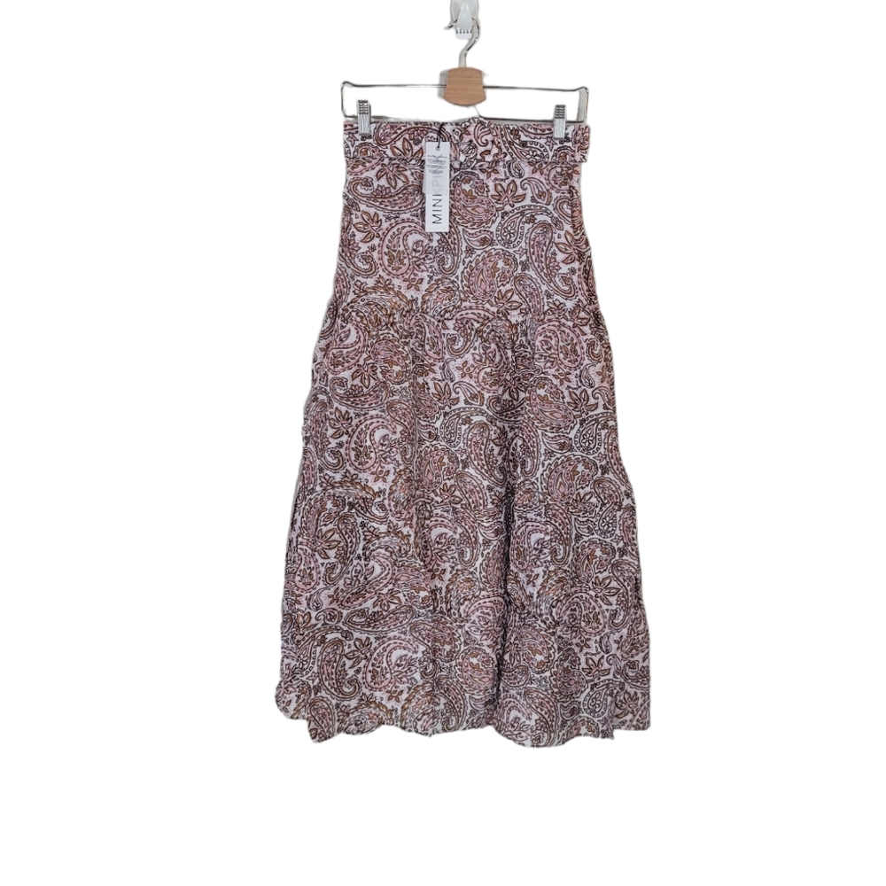 Midi Paisley Tiered Skirt in Brown and Cream